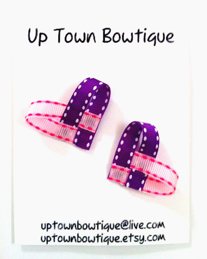 Pink & Purple Ribbon Heart Hair Clip